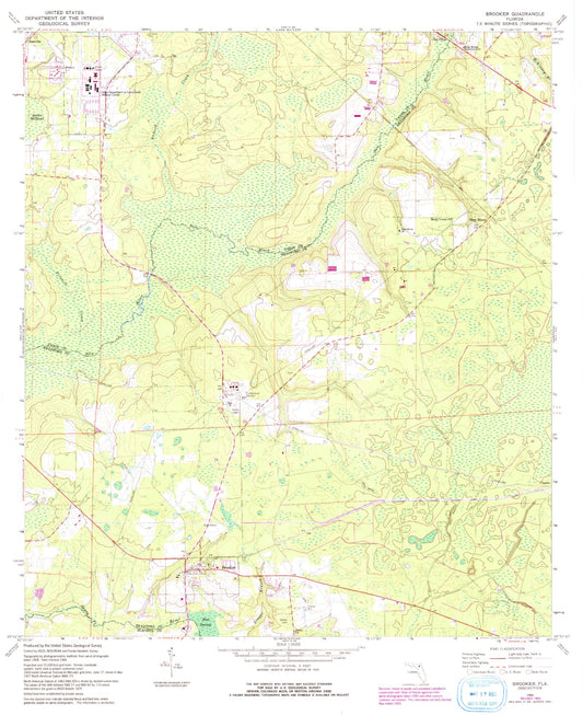 Classic USGS Brooker Florida 7.5'x7.5' Topo Map Image
