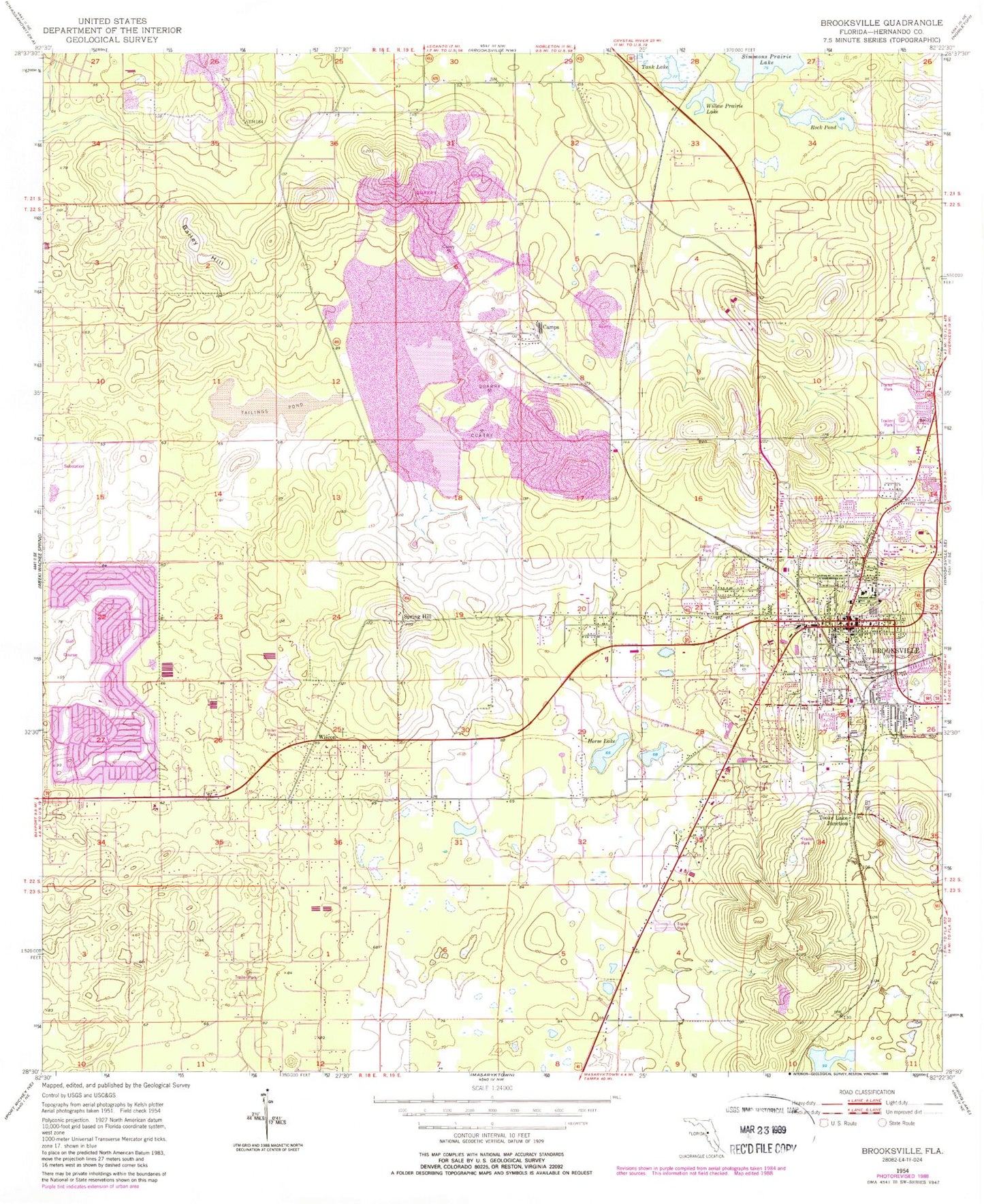 Classic USGS Brooksville Florida 7.5'x7.5' Topo Map Image