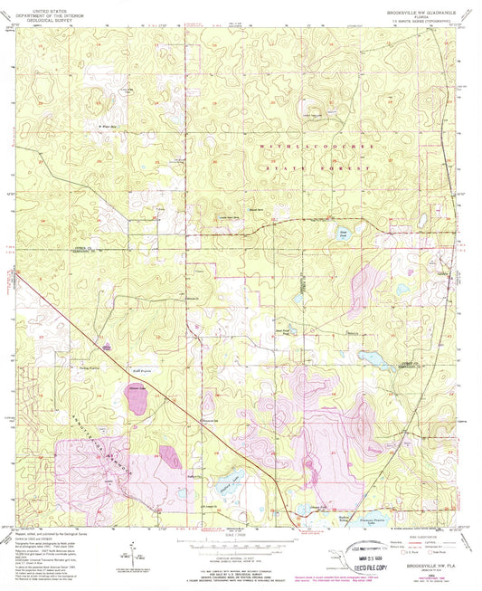 Classic USGS Brooksville NW Florida 7.5'x7.5' Topo Map Image