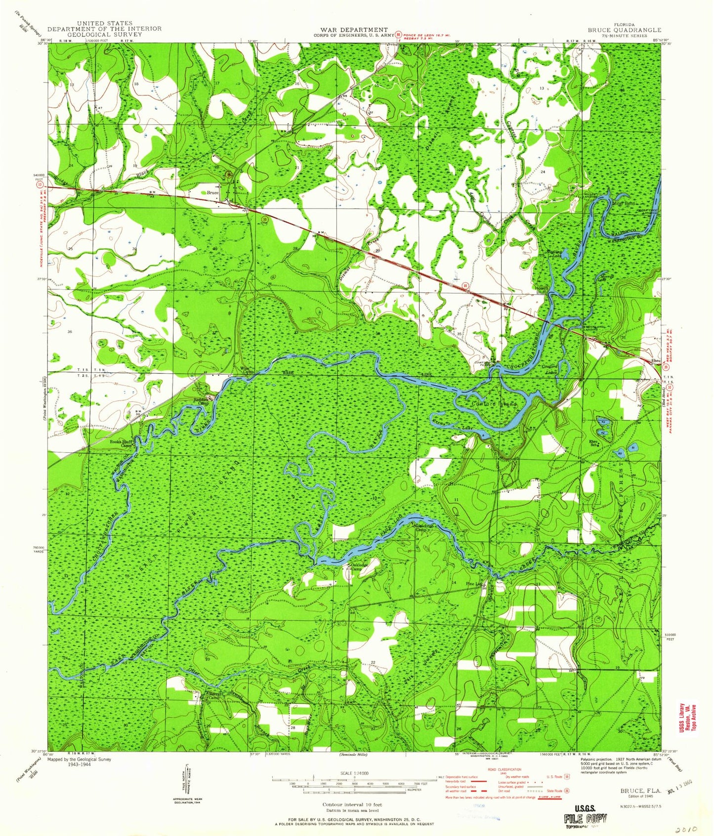 Classic USGS Bruce Florida 7.5'x7.5' Topo Map Image