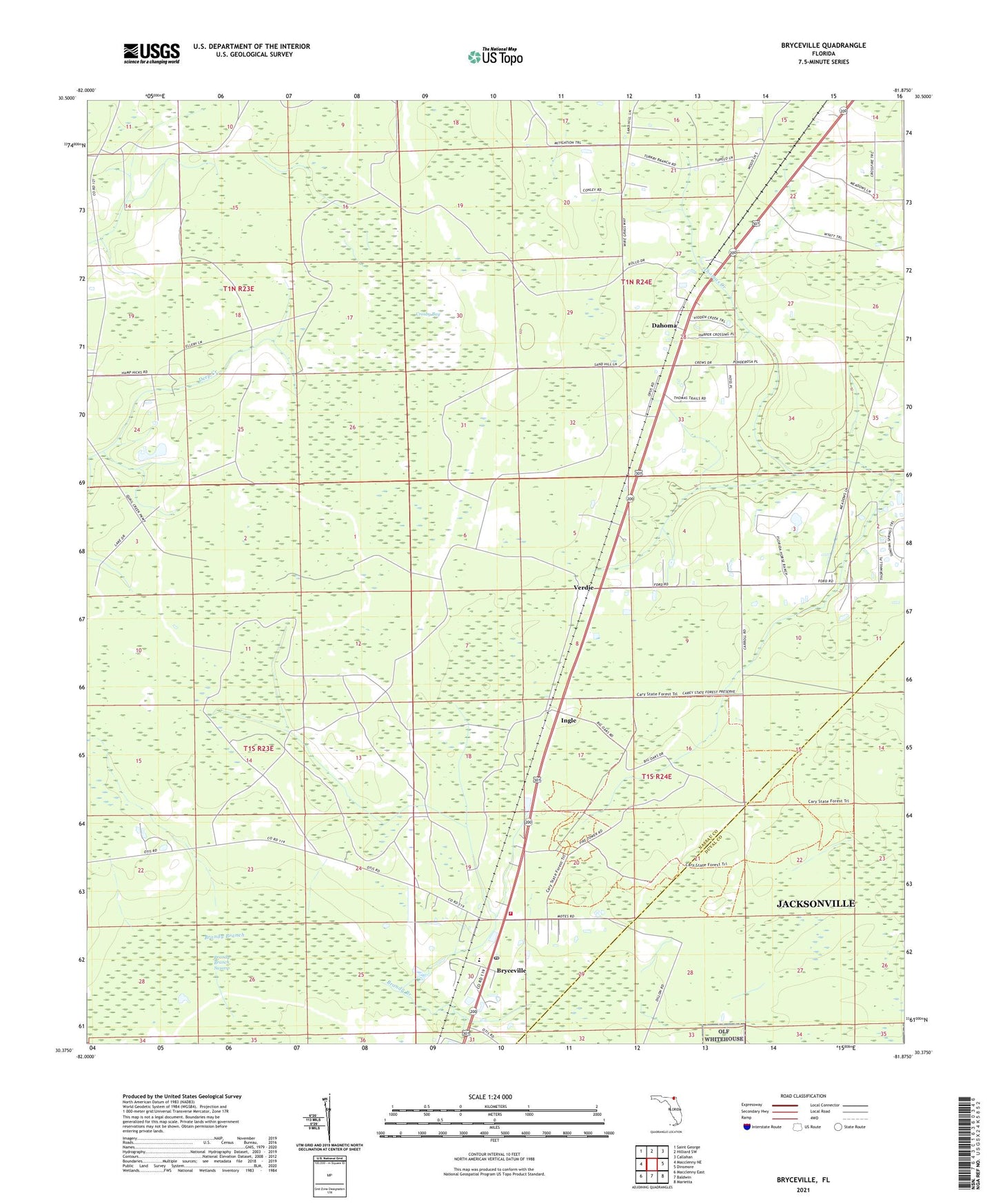 Bryceville Florida US Topo Map Image
