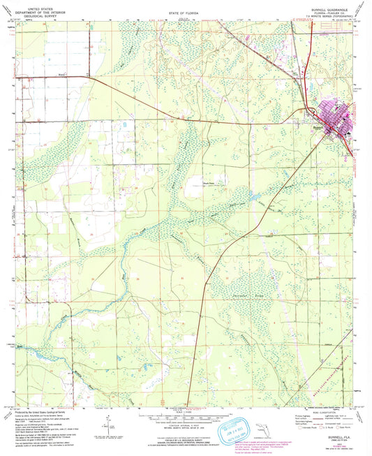 Classic USGS Bunnell Florida 7.5'x7.5' Topo Map Image