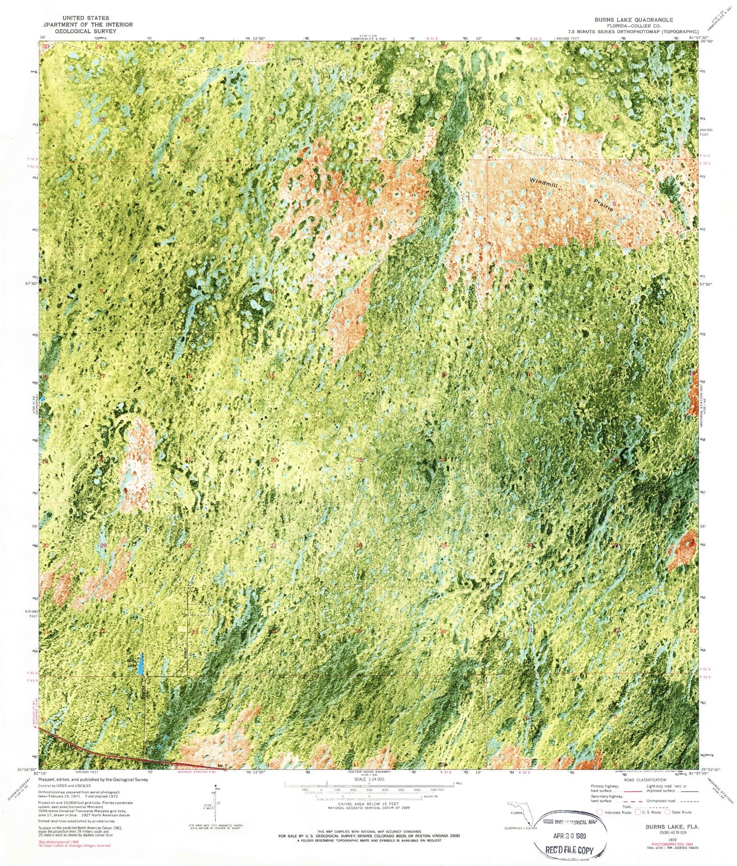 Classic USGS Burns Lake Florida 7.5'x7.5' Topo Map Image