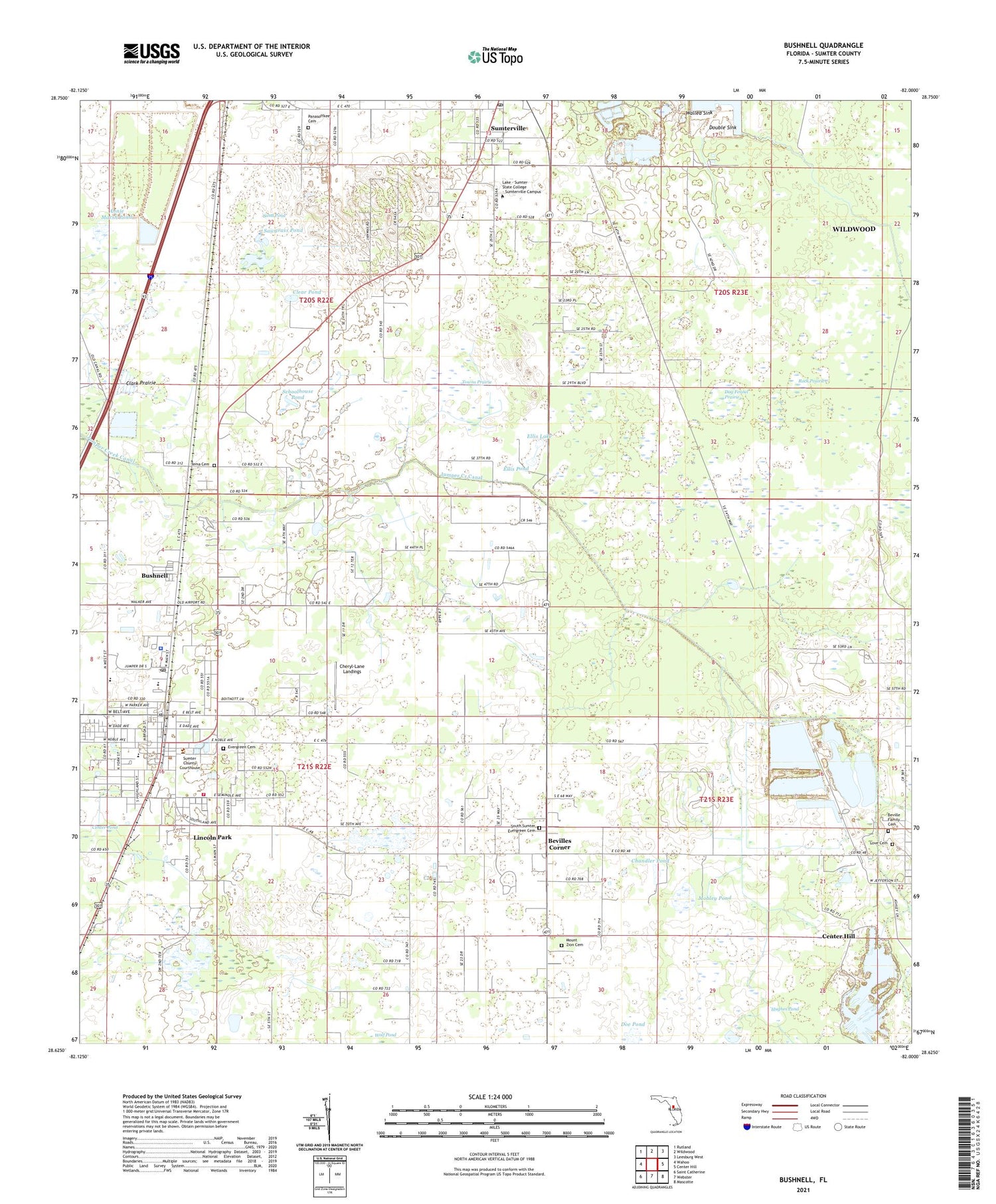 Bushnell Florida US Topo Map Image