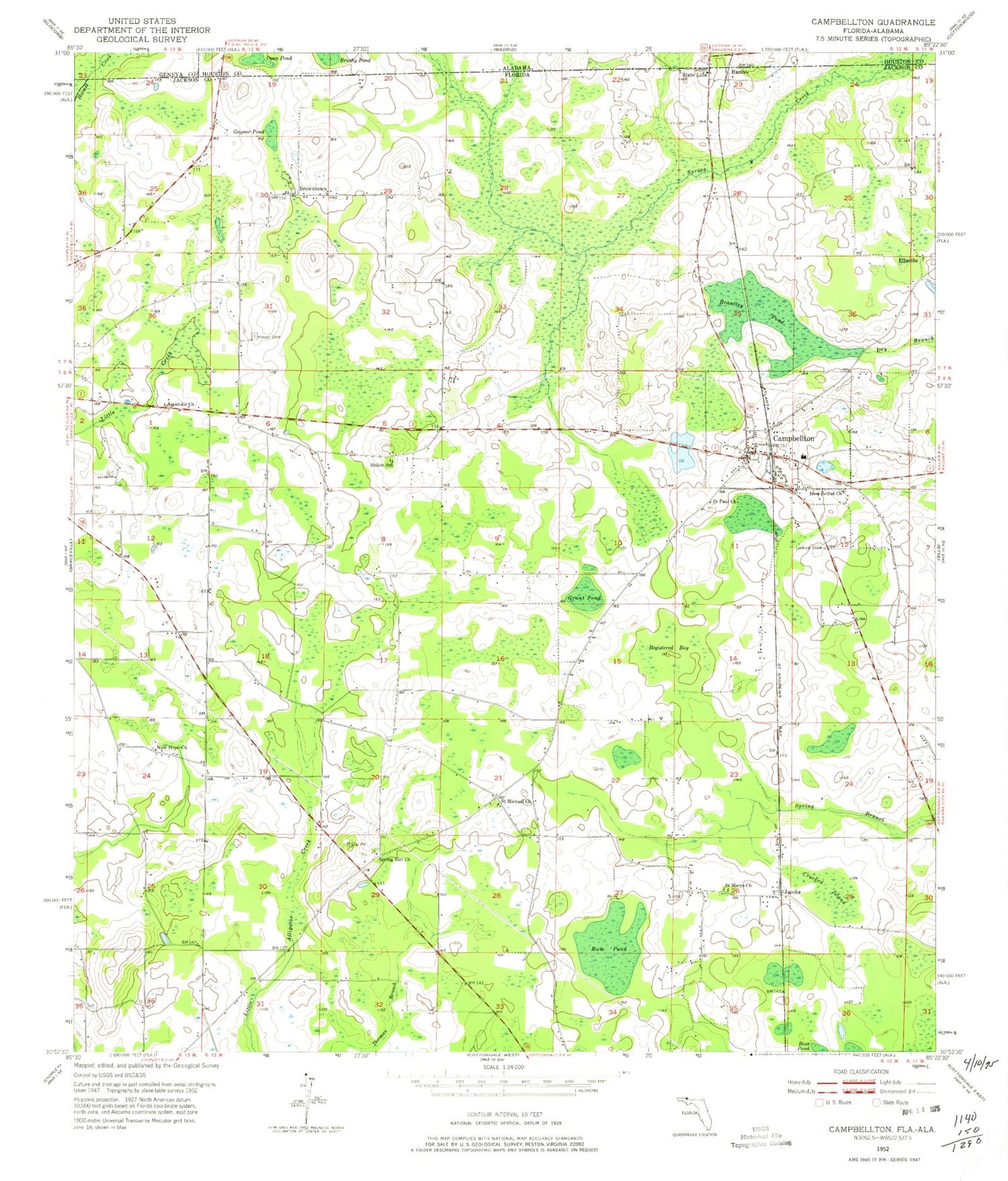 Classic USGS Campbellton Florida 7.5'x7.5' Topo Map Image