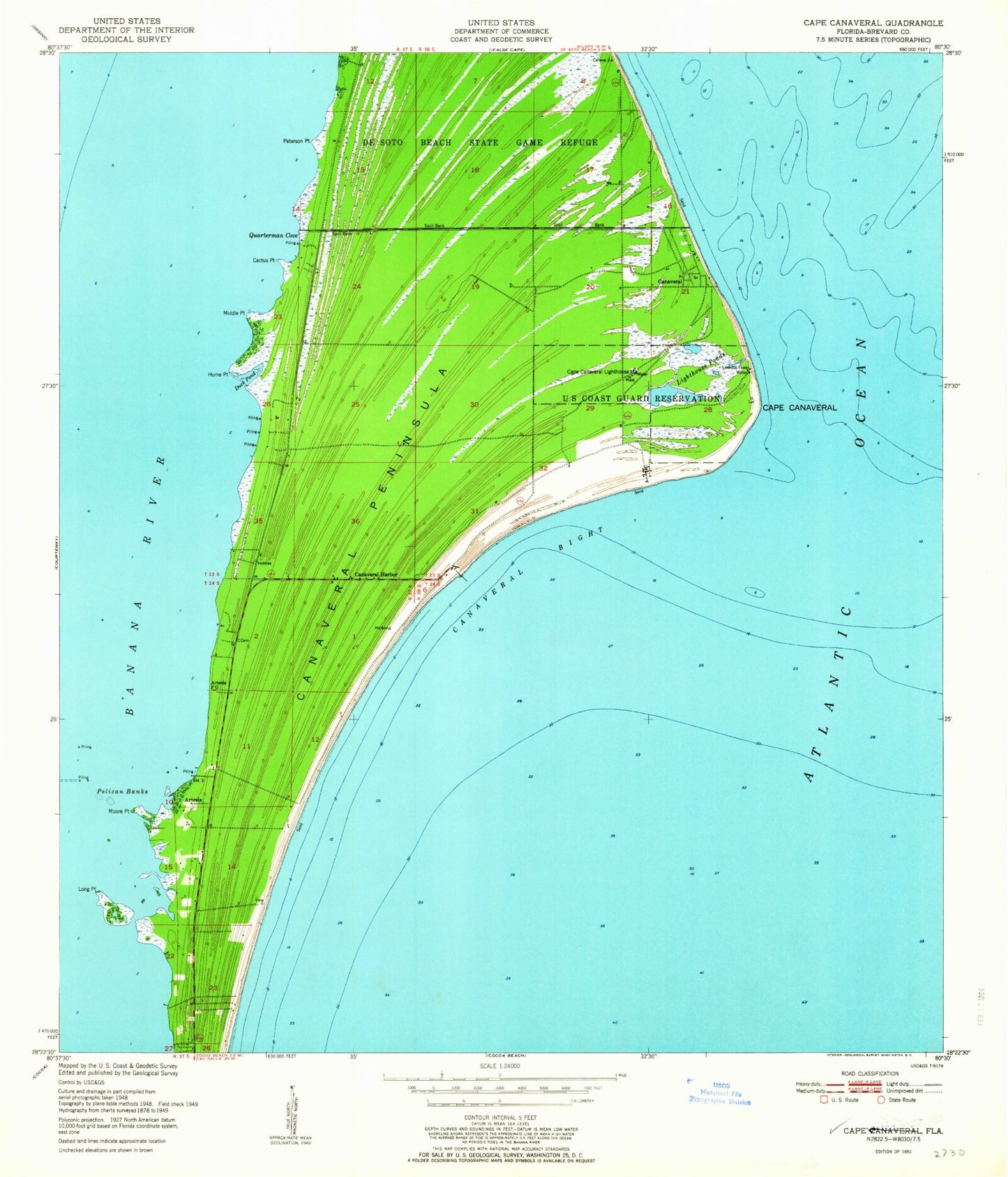 Classic USGS Cape Canaveral Florida 7.5'x7.5' Topo Map Image