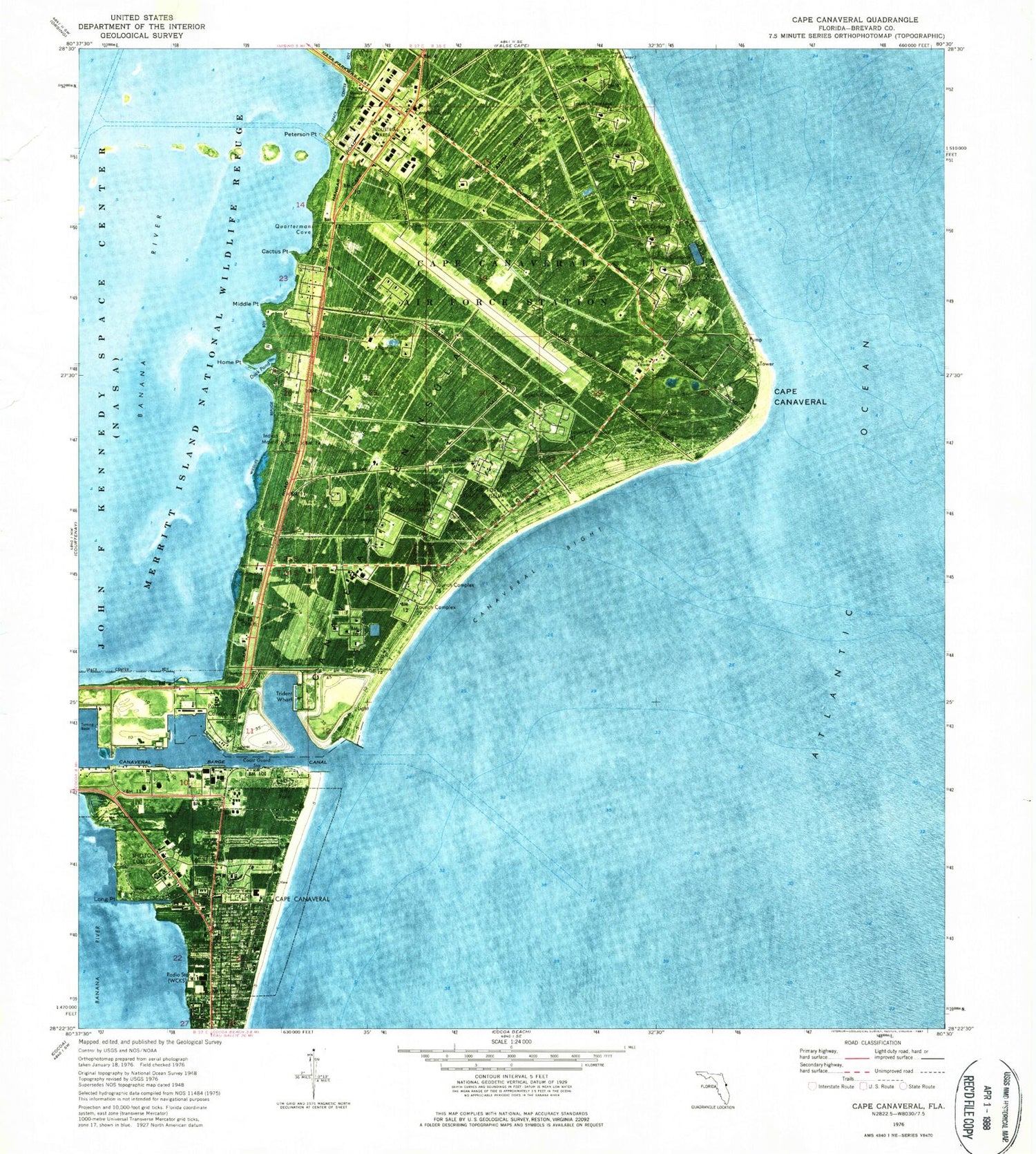 Classic USGS Cape Canaveral Florida 7.5'x7.5' Topo Map Image