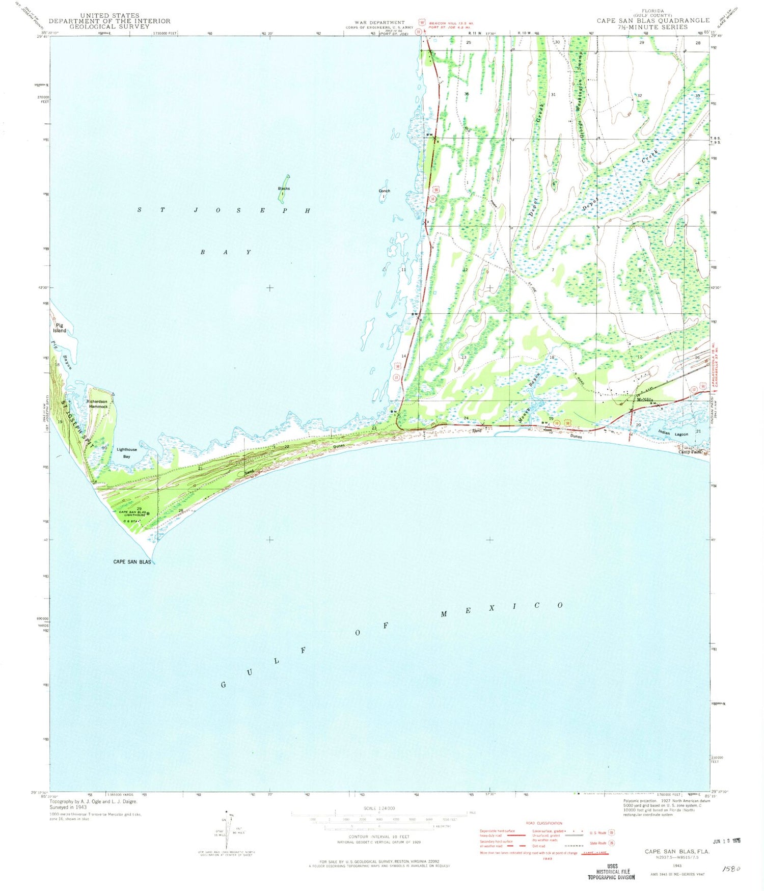 Classic USGS Cape San Blas Florida 7.5'x7.5' Topo Map Image