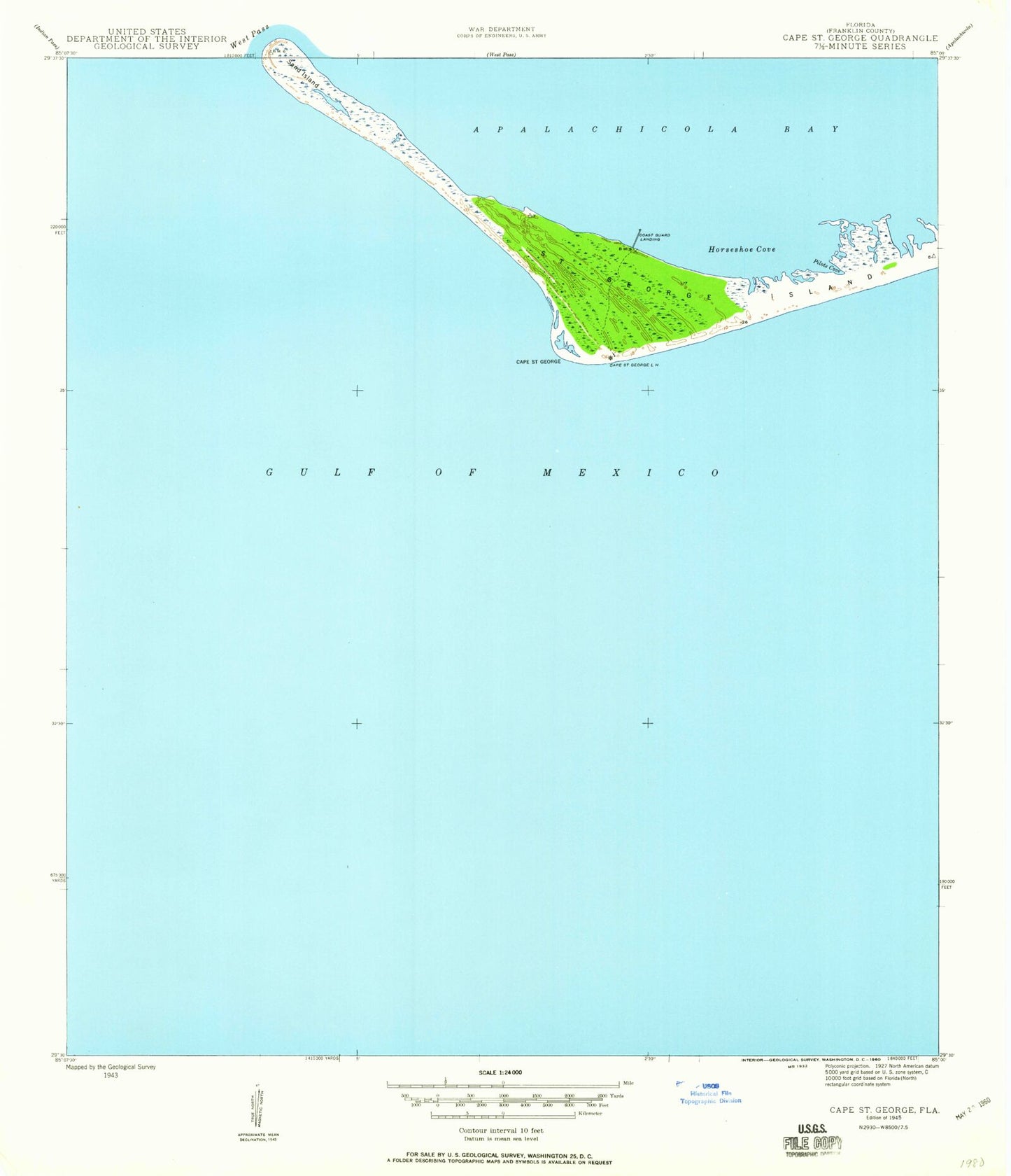 Classic USGS Cape Saint George Florida 7.5'x7.5' Topo Map Image