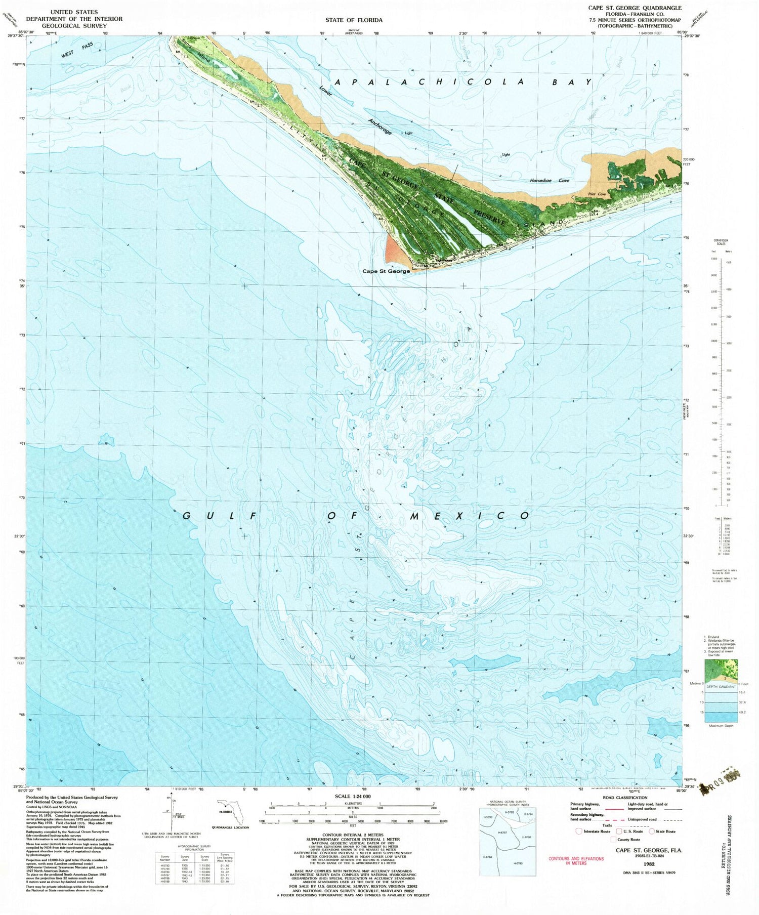 Classic USGS Cape Saint George Florida 7.5'x7.5' Topo Map Image