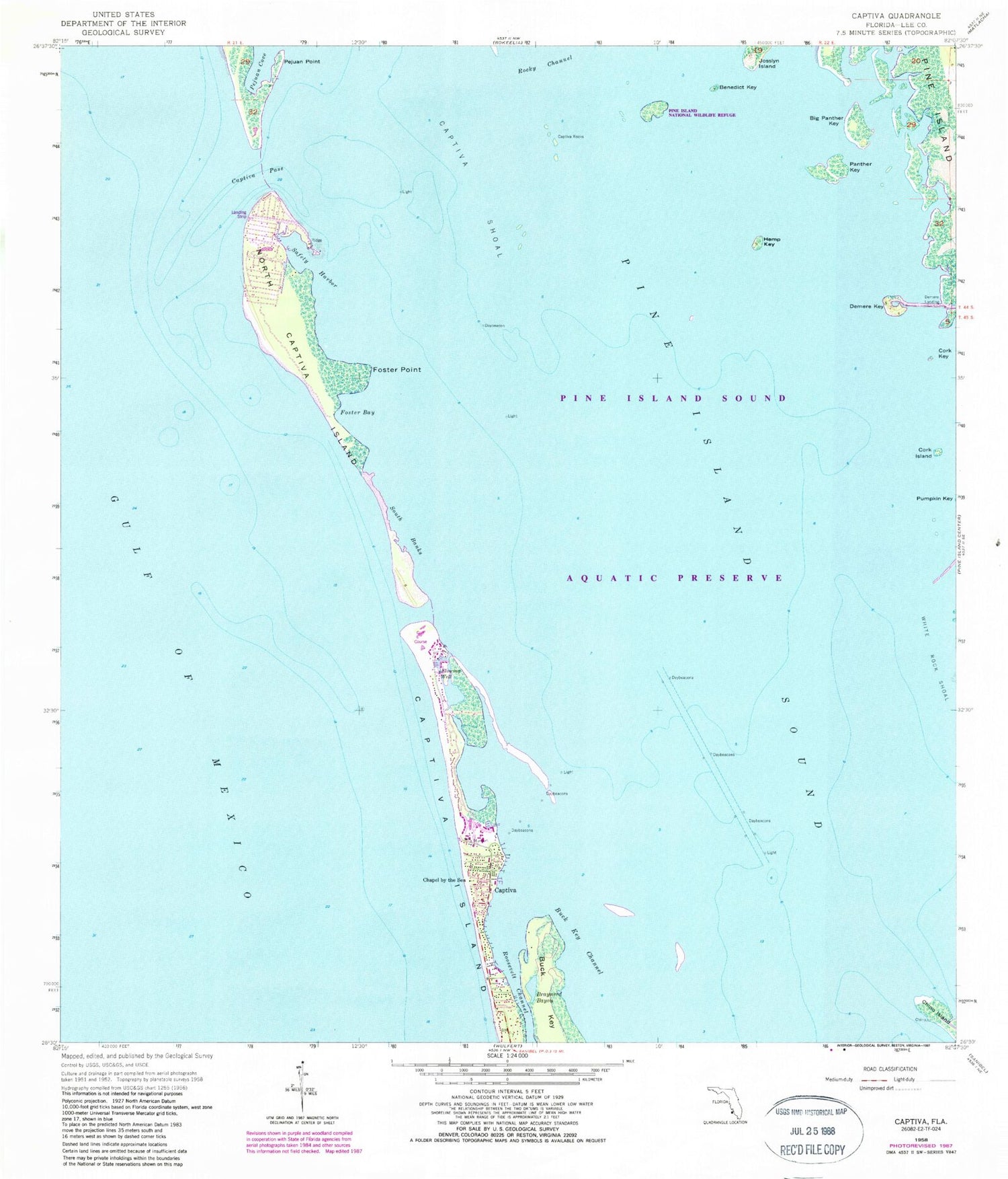 Classic USGS Captiva Florida 7.5'x7.5' Topo Map Image