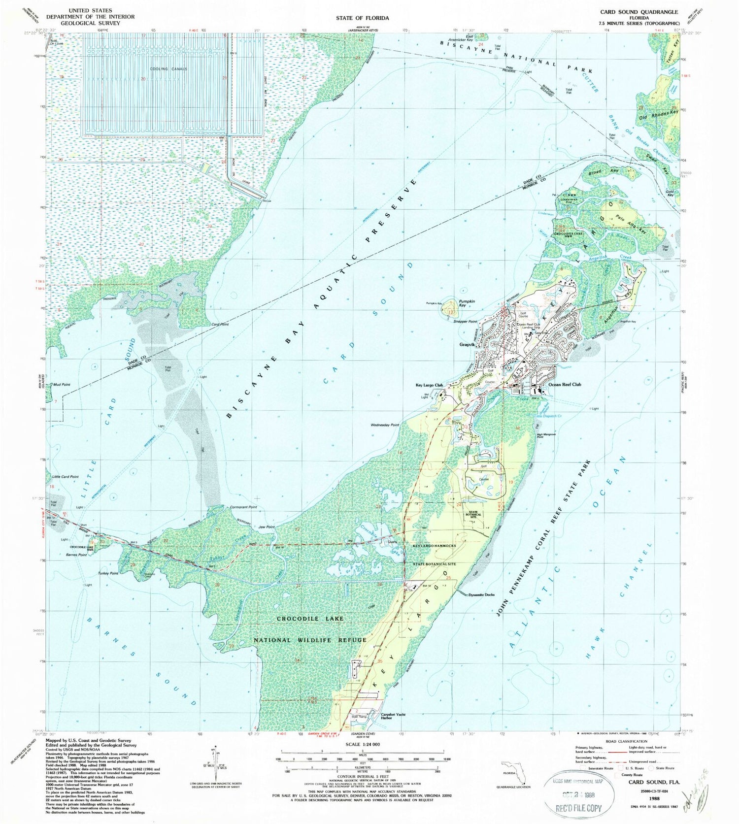 Classic USGS Card Sound Florida 7.5'x7.5' Topo Map Image