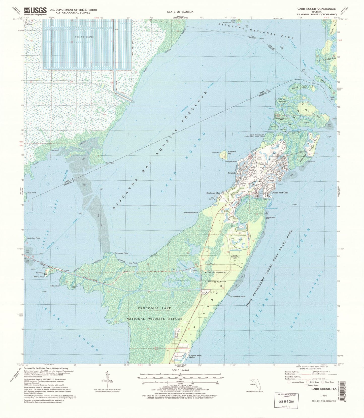 Classic USGS Card Sound Florida 7.5'x7.5' Topo Map Image