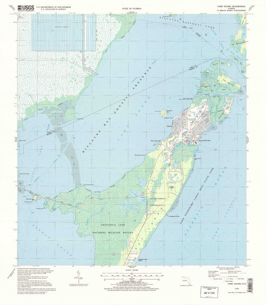 Classic USGS Card Sound Florida 7.5'x7.5' Topo Map Image