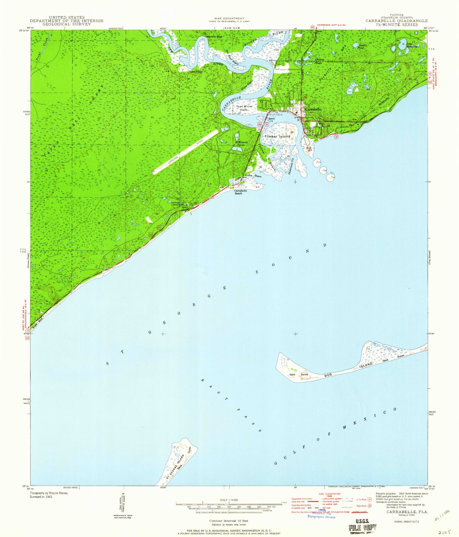 Classic USGS Carrabelle Florida 7.5'x7.5' Topo Map Image