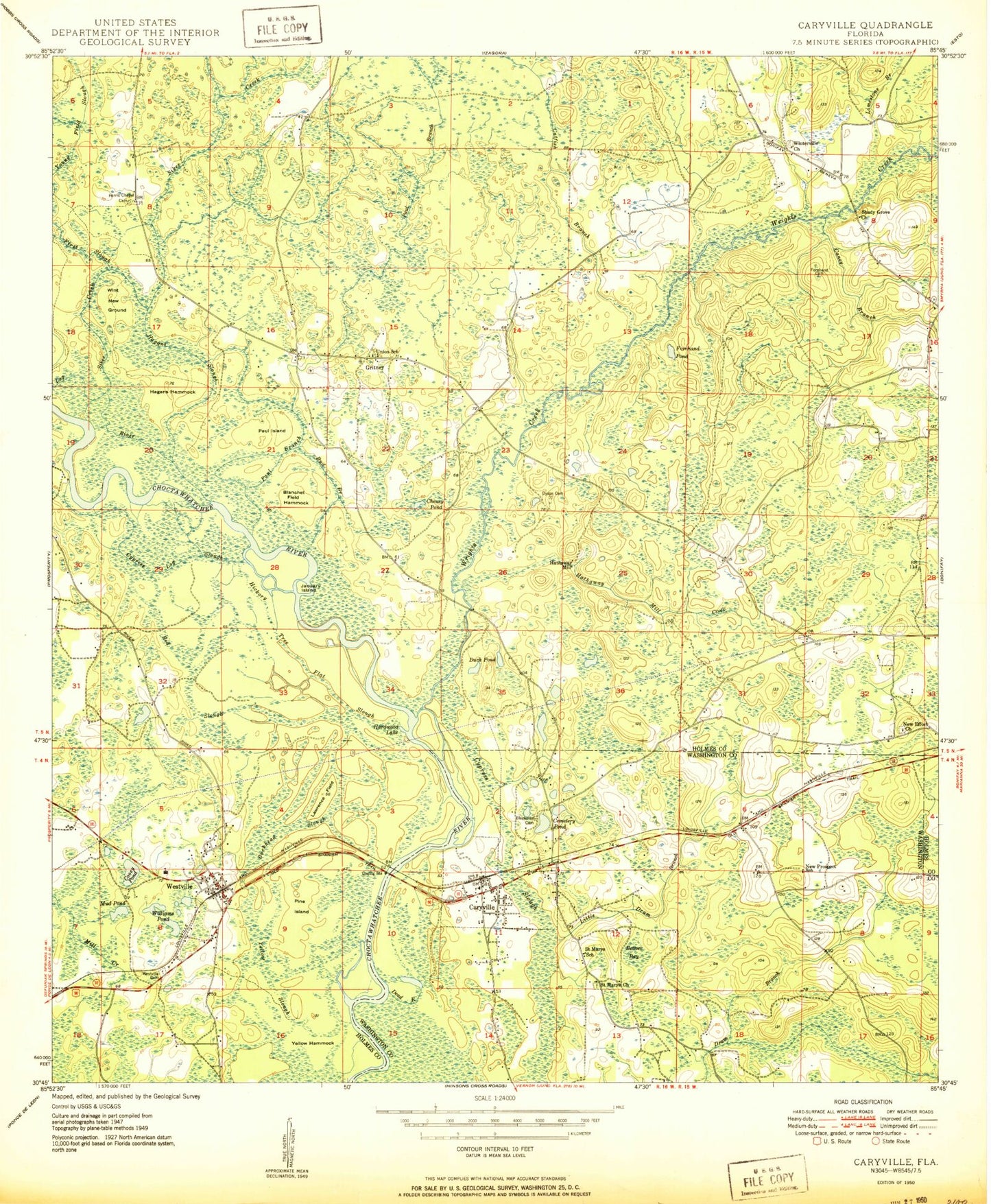 Classic USGS Caryville Florida 7.5'x7.5' Topo Map Image
