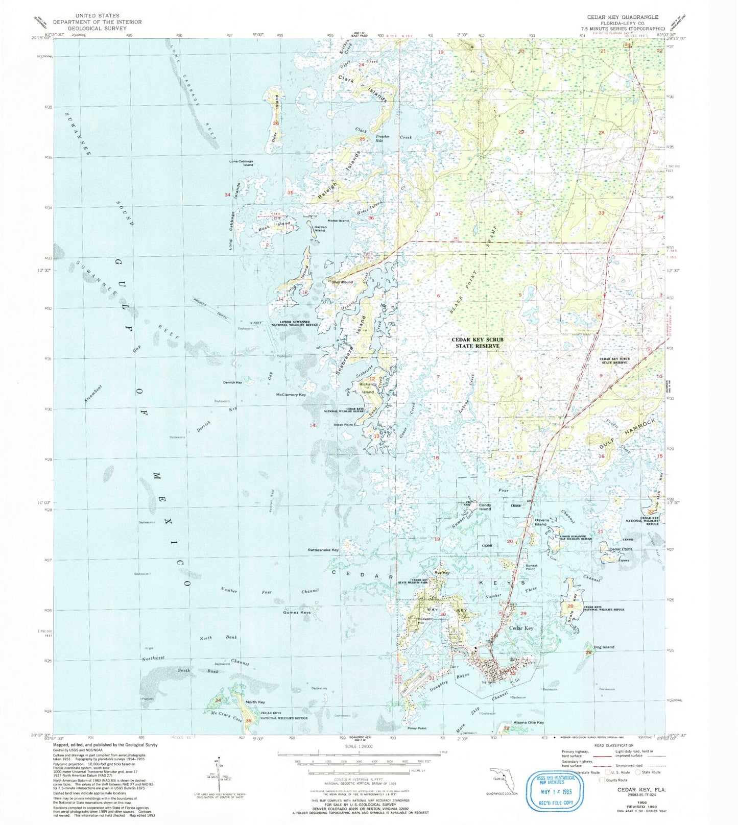 Classic USGS Cedar Key Florida 7.5'x7.5' Topo Map Image