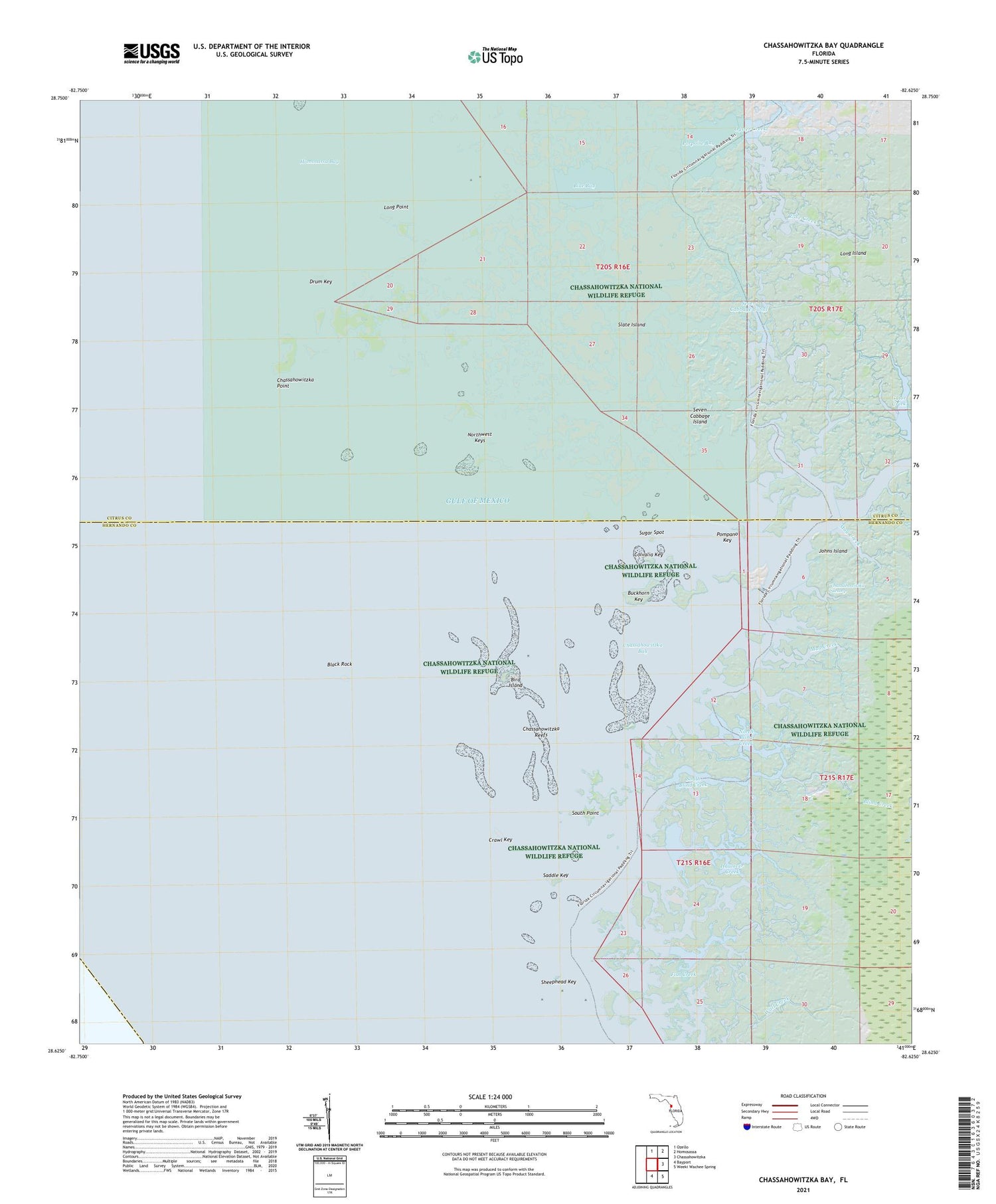 Chassahowitzka Bay Florida US Topo Map Image