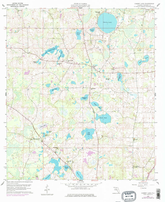 Classic USGS Cherry Lake Florida 7.5'x7.5' Topo Map Image