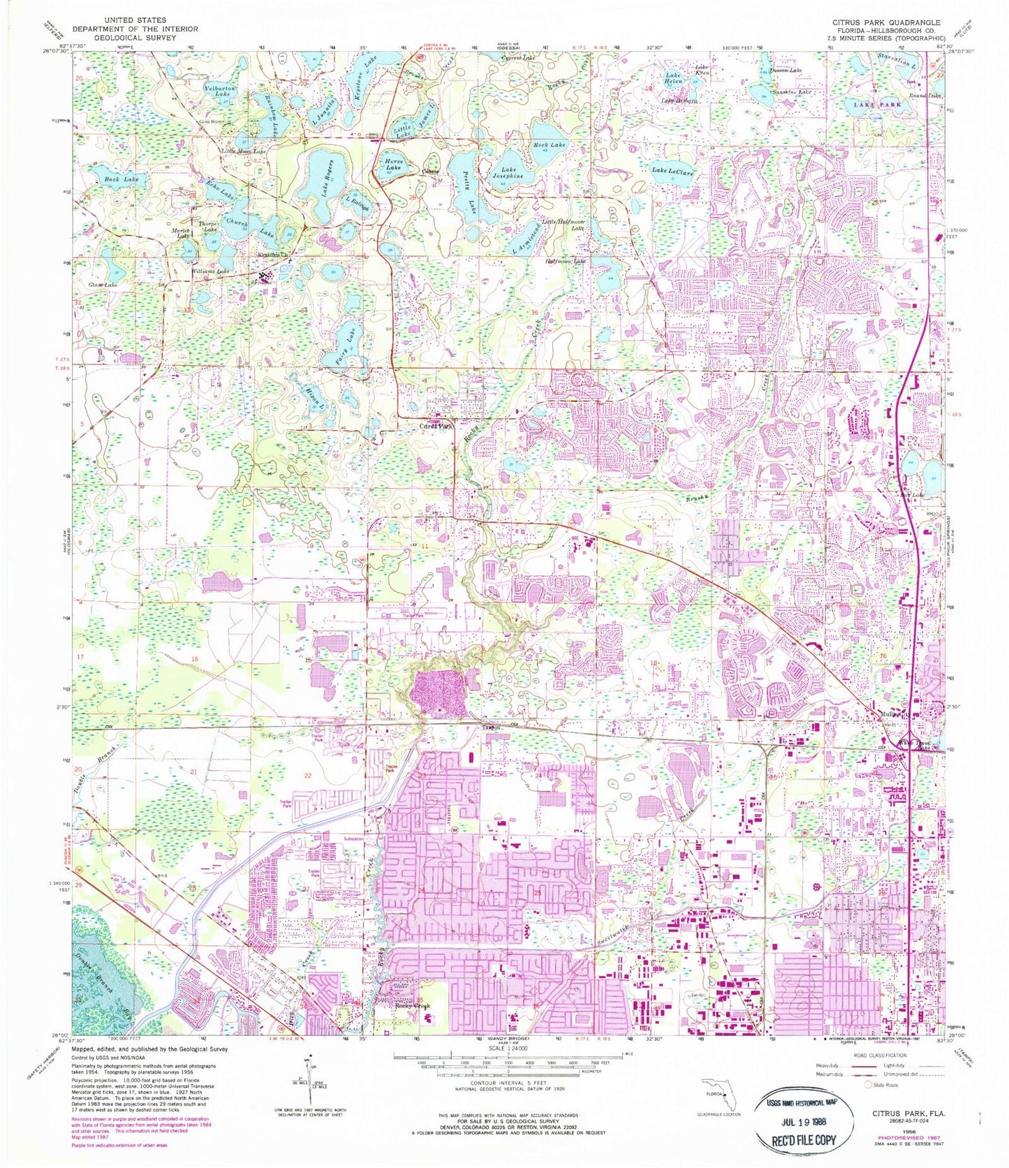 Classic USGS Citrus Park Florida 7.5'x7.5' Topo Map Image