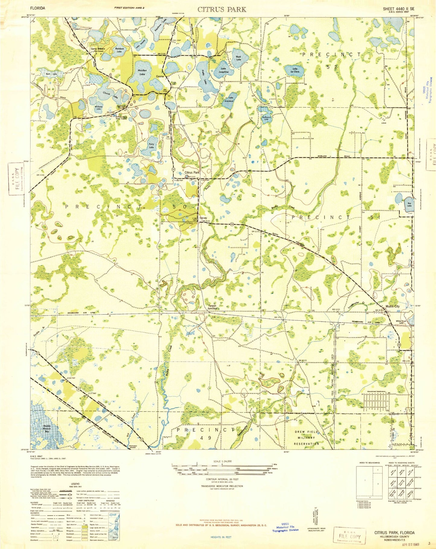 Classic USGS Citrus Park Florida 7.5'x7.5' Topo Map Image