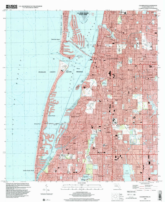 Classic USGS Clearwater Florida 7.5'x7.5' Topo Map Image
