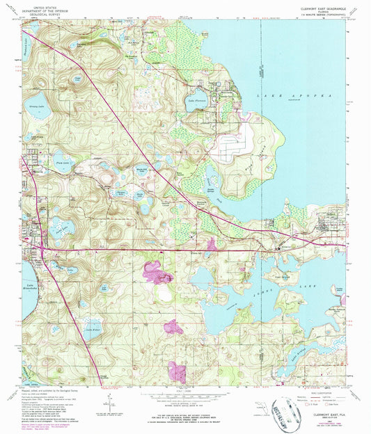 Classic USGS Clermont East Florida 7.5'x7.5' Topo Map Image