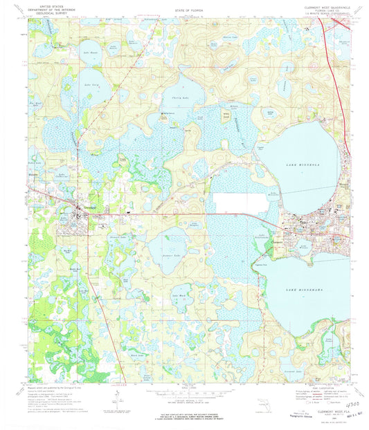 Classic USGS Clermont West Florida 7.5'x7.5' Topo Map Image