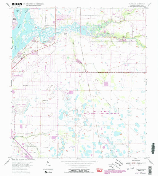 Classic USGS Cleveland Florida 7.5'x7.5' Topo Map Image