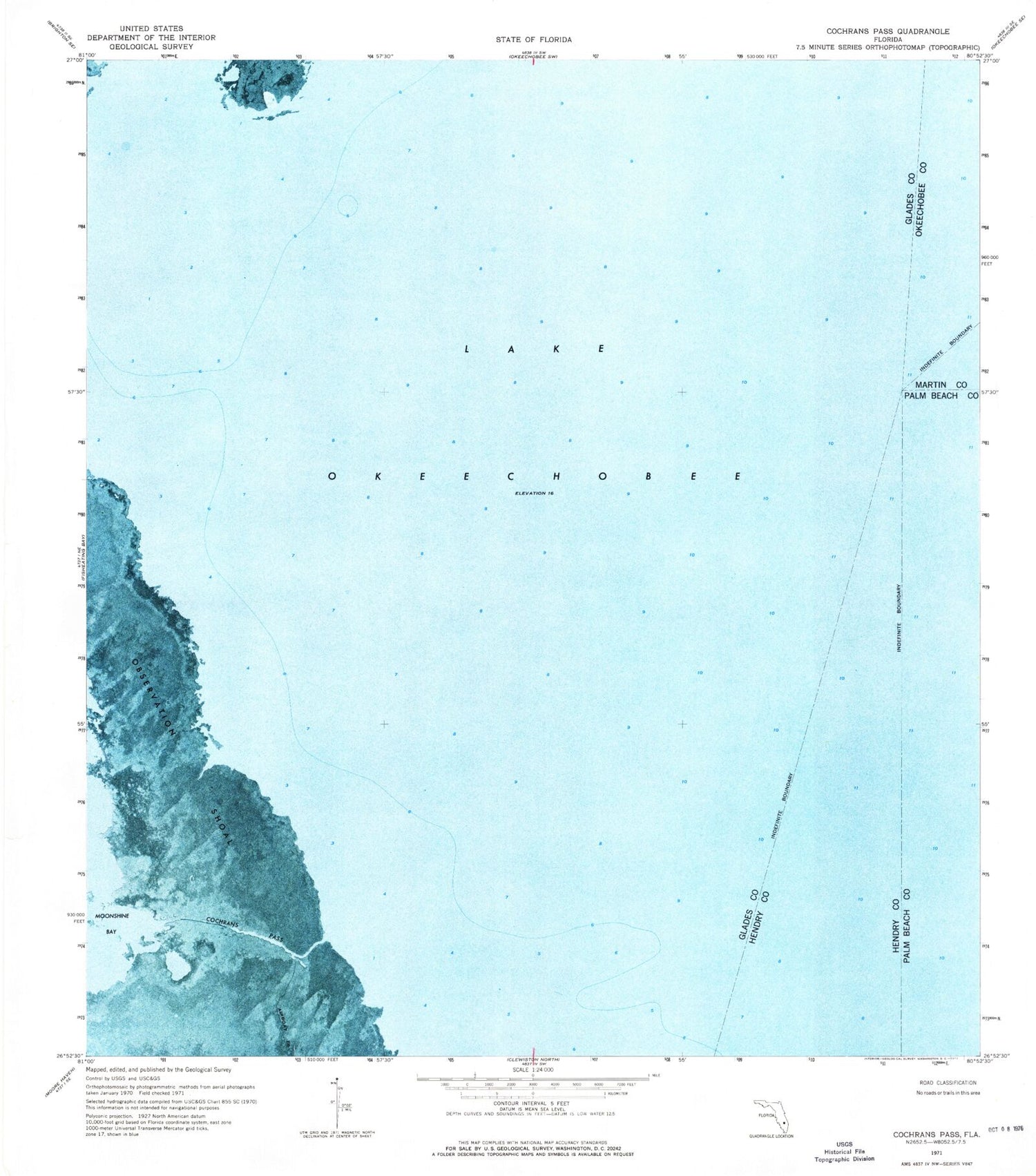 Classic USGS Cochrans Pass Florida 7.5'x7.5' Topo Map Image