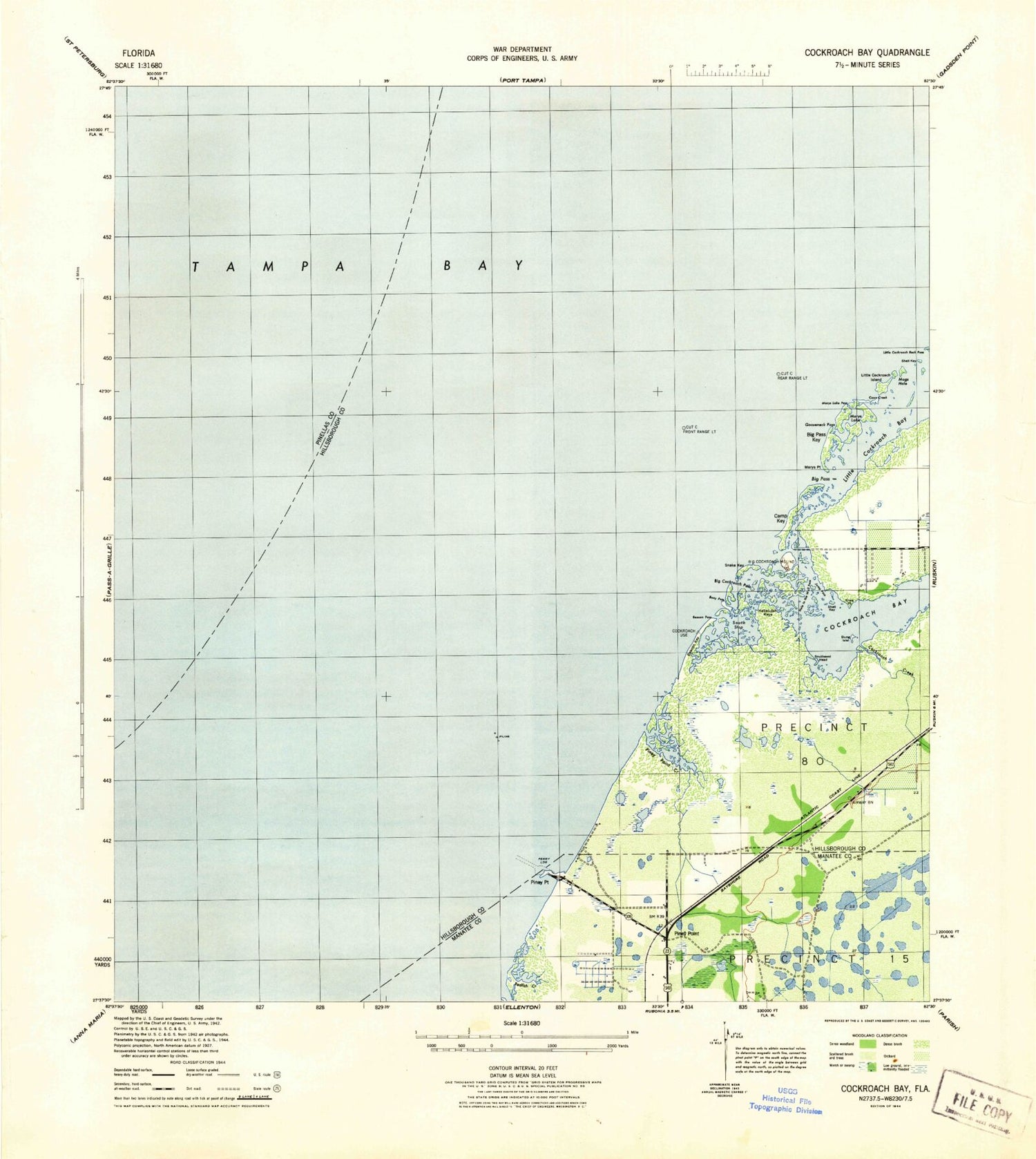 Classic USGS Cockroach Bay Florida 7.5'x7.5' Topo Map Image