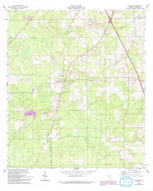 Classic USGS Columbia Florida 7.5'x7.5' Topo Map Image