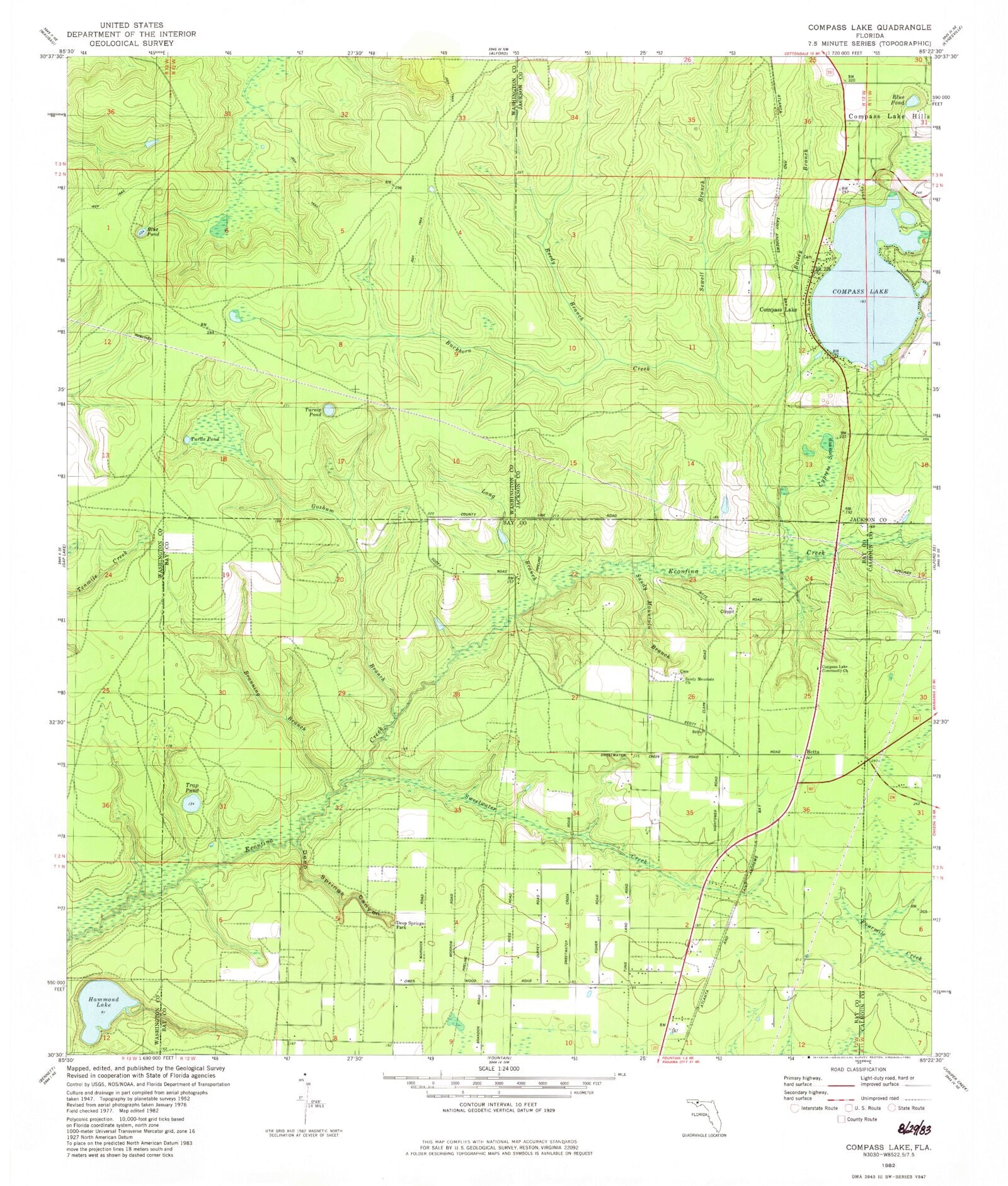 Classic USGS Compass Lake Florida 7.5'x7.5' Topo Map – MyTopo Map Store