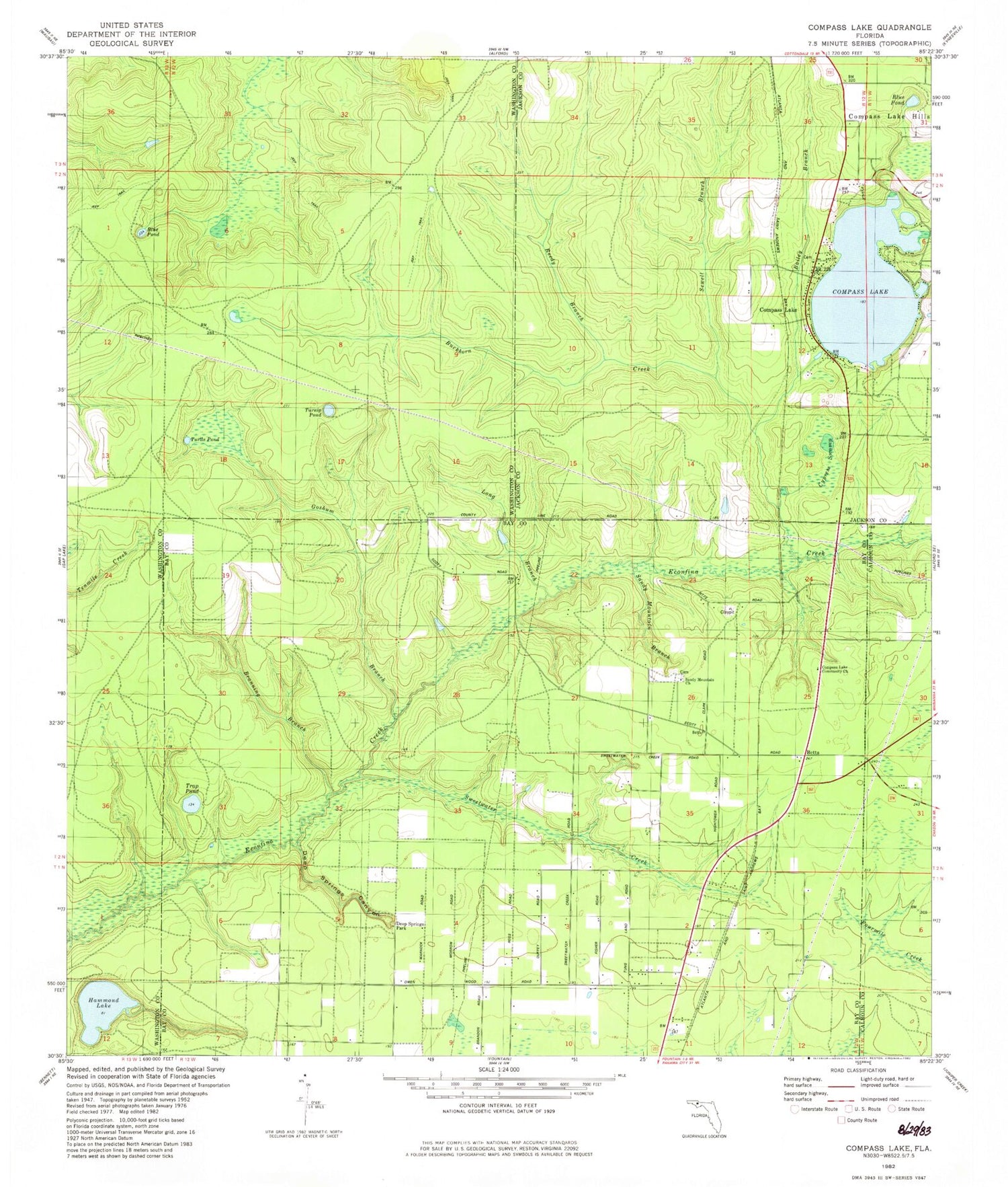 Classic USGS Compass Lake Florida 7.5'x7.5' Topo Map Image
