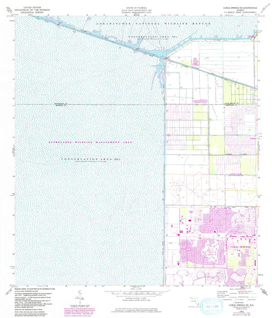 Classic USGS Coral Springs NE Florida 7.5'x7.5' Topo Map Image