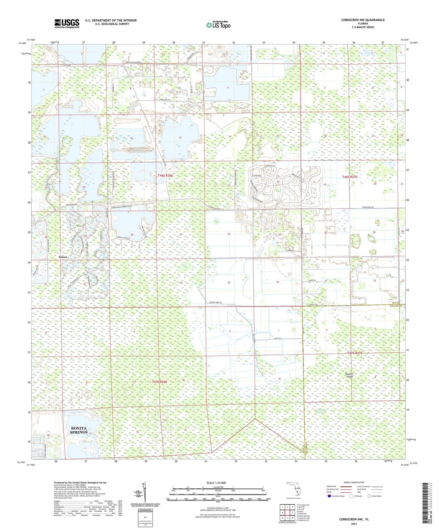 Corkscrew NW Florida US Topo Map Image