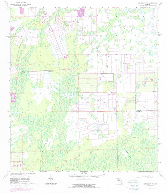 Classic USGS Corkscrew NW Florida 7.5'x7.5' Topo Map Image