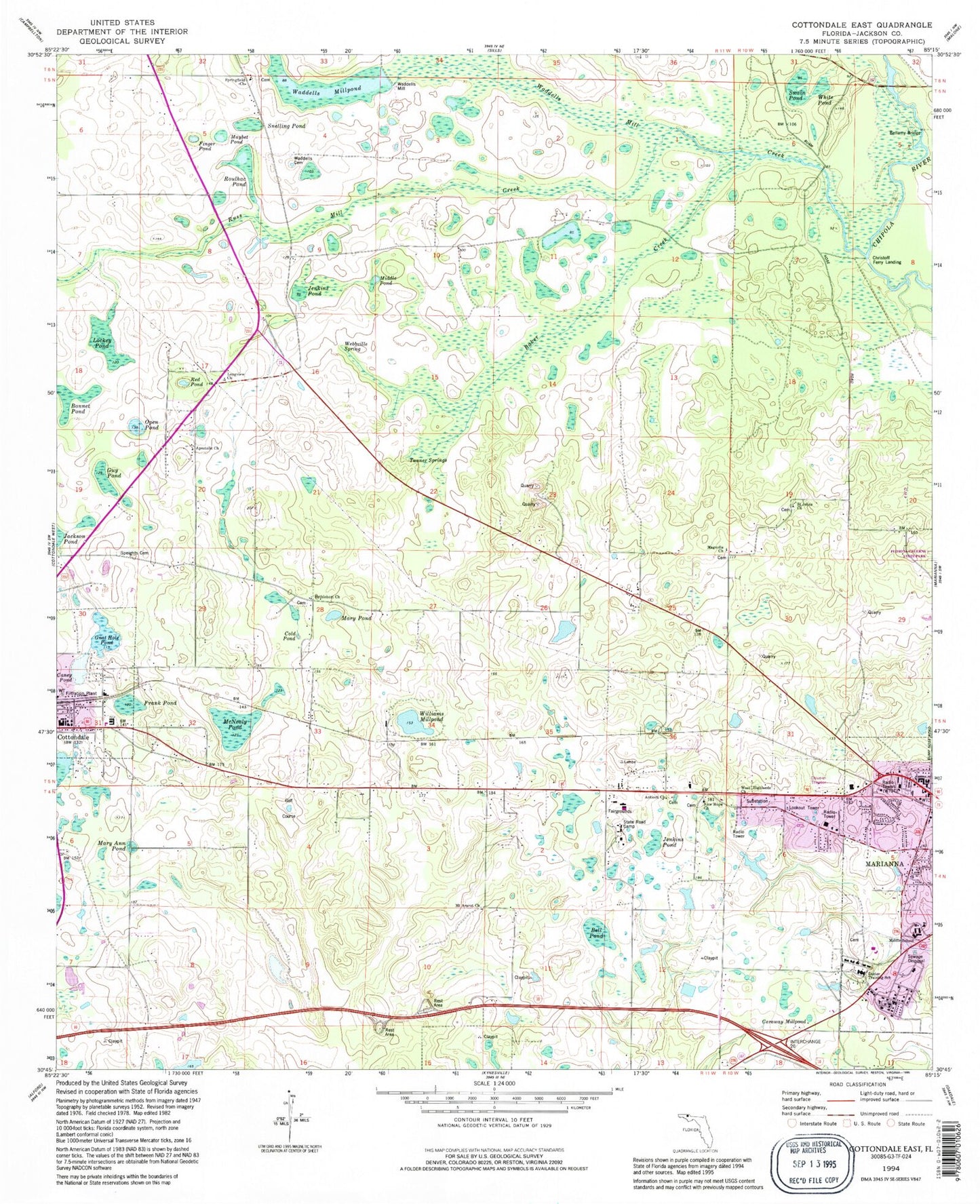 Classic USGS Cottondale East Florida 7.5'x7.5' Topo Map Image