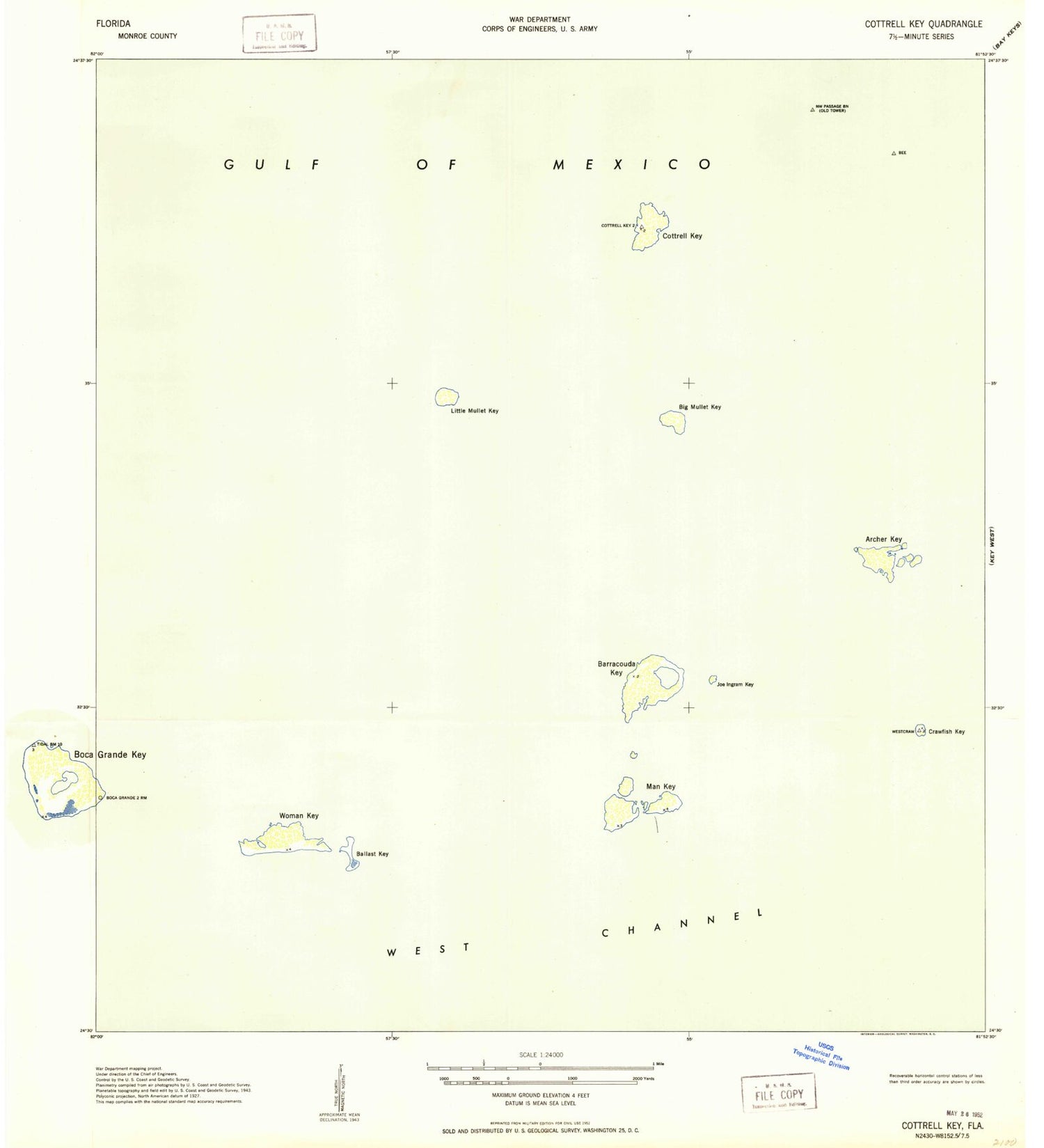 Classic USGS Cottrell Key Florida 7.5'x7.5' Topo Map Image