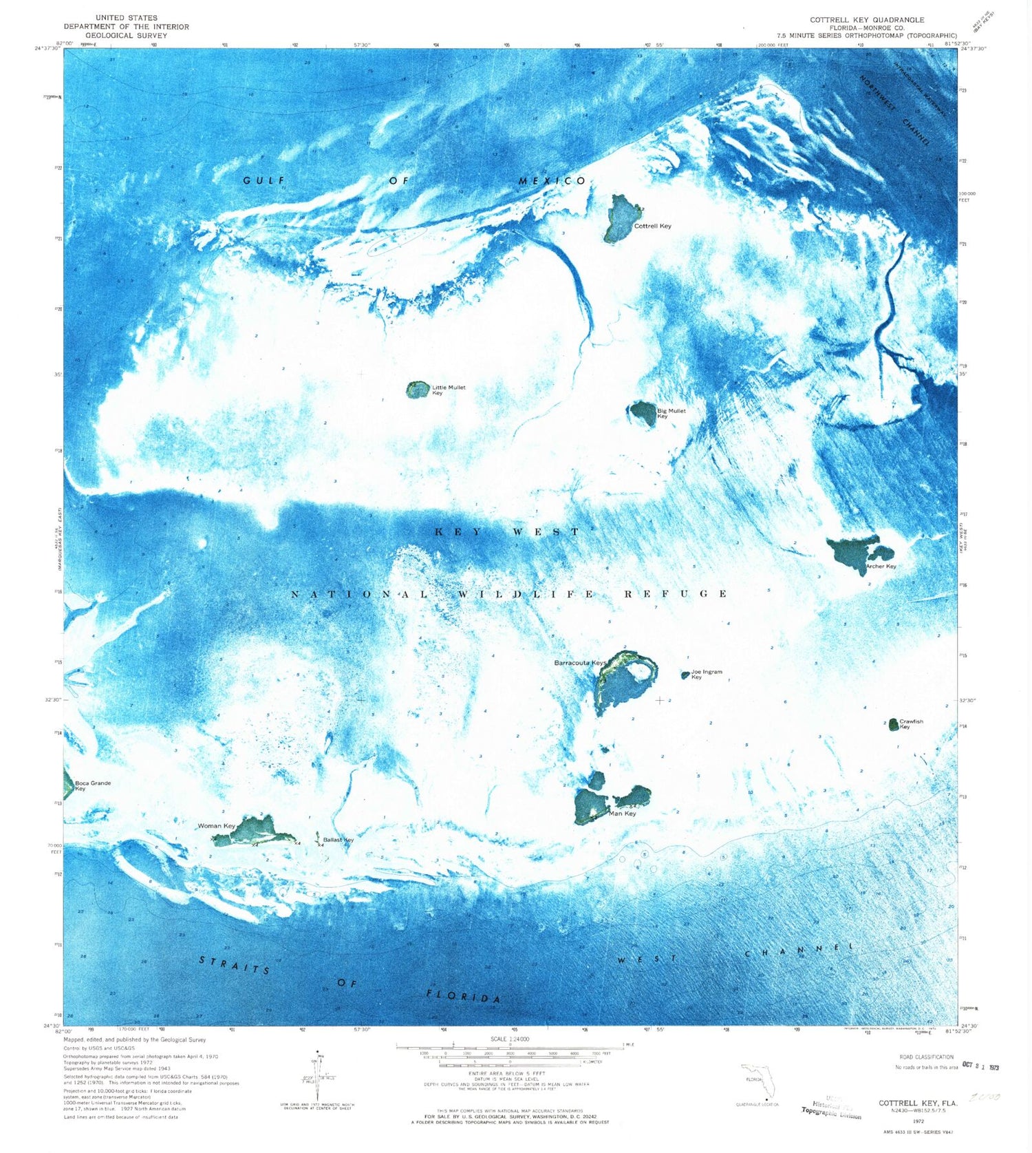 Classic USGS Cottrell Key Florida 7.5'x7.5' Topo Map Image