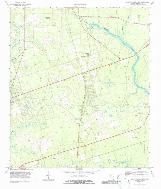 Classic USGS Crawfordville East Florida 7.5'x7.5' Topo Map Image
