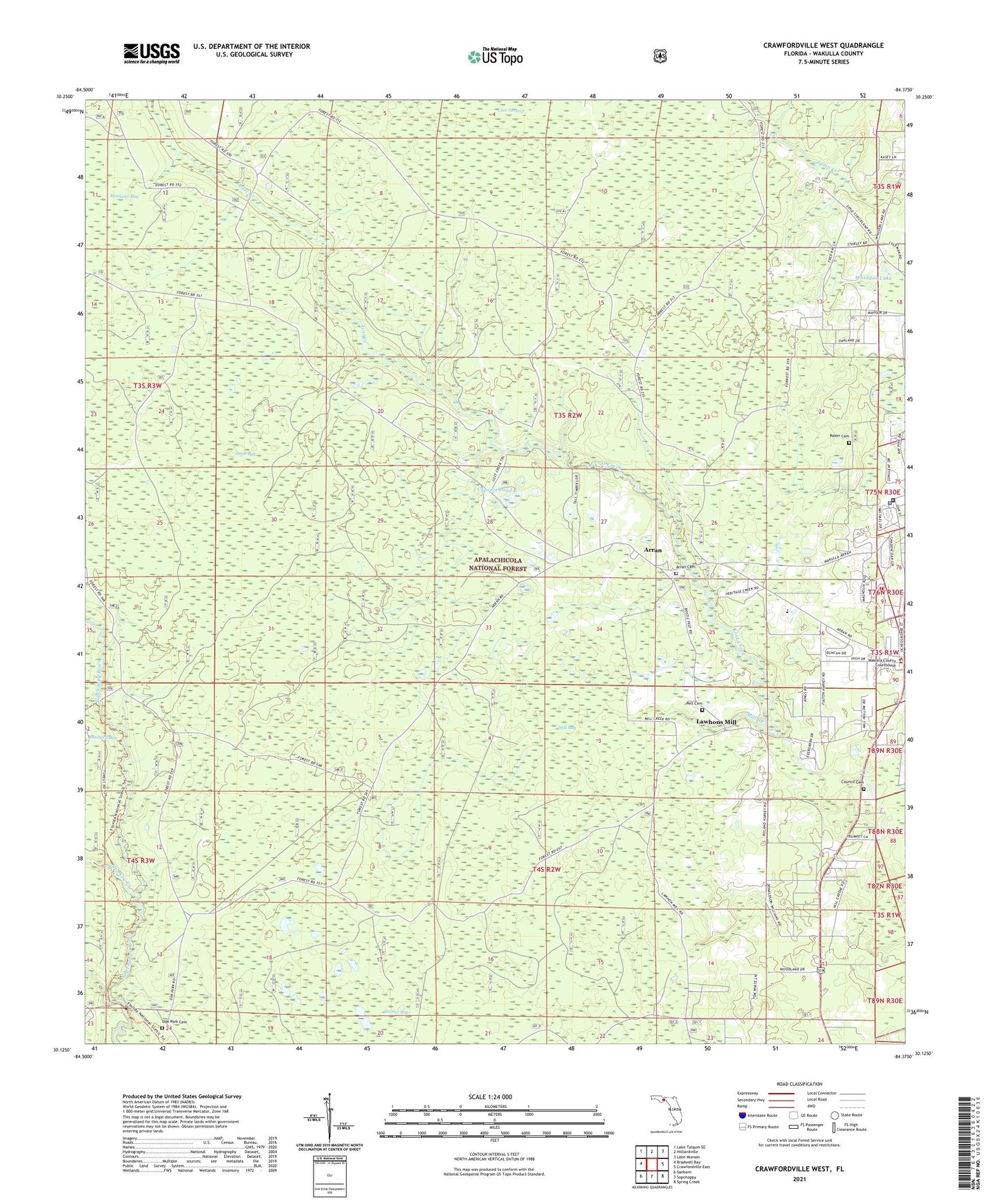 Crawfordville West Florida US Topo Map Image