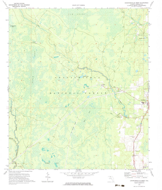 Classic USGS Crawfordville West Florida 7.5'x7.5' Topo Map Image