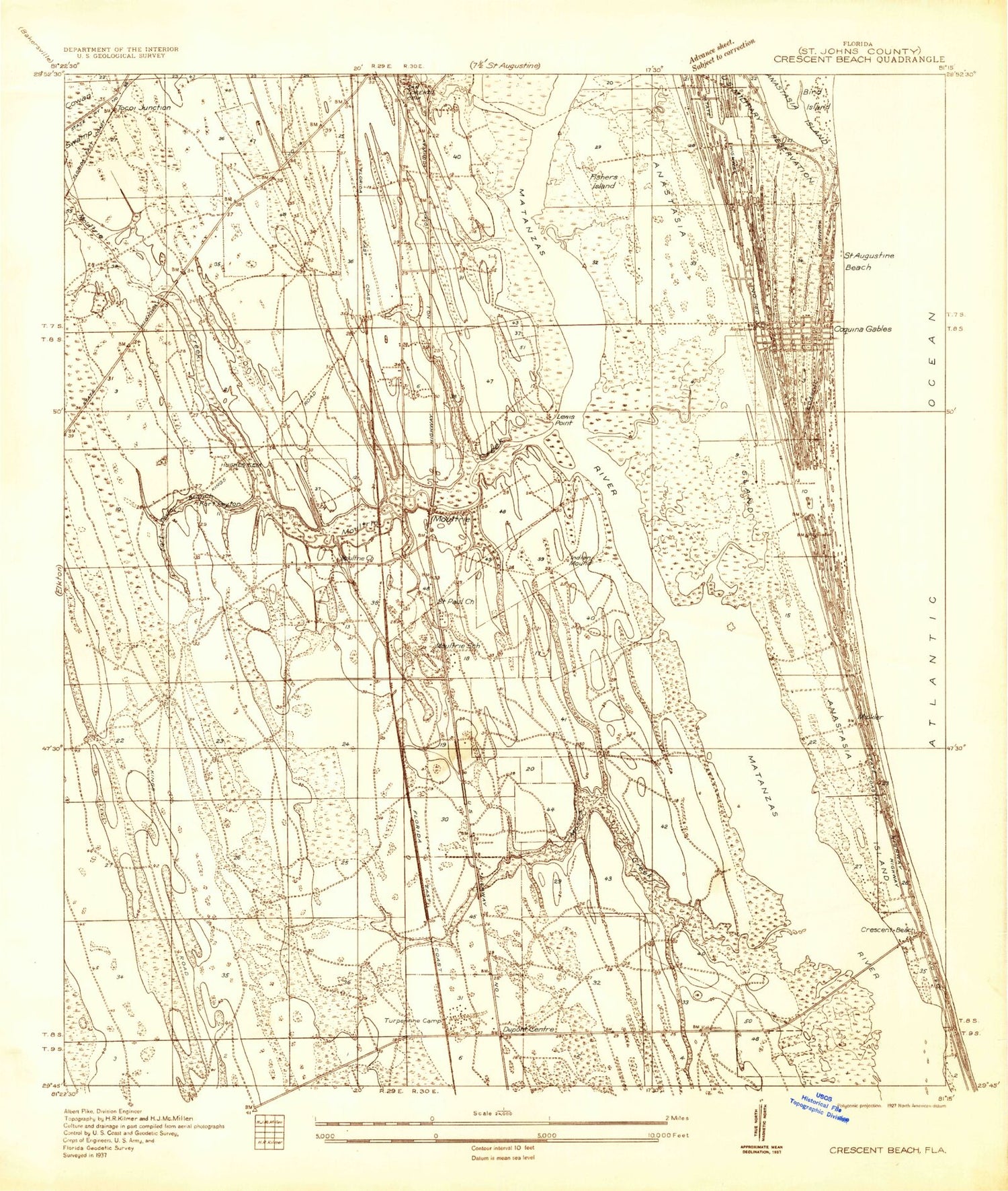Classic USGS Saint Augustine Beach Florida 7.5'x7.5' Topo Map Image