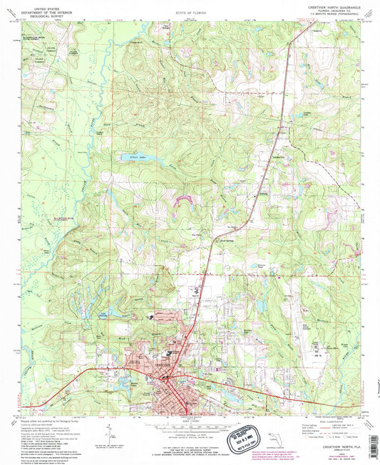 Classic USGS Crestview North Florida 7.5'x7.5' Topo Map Image