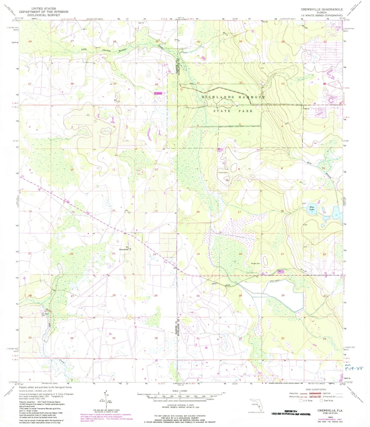 Classic USGS Crewsville Florida 7.5'x7.5' Topo Map Image