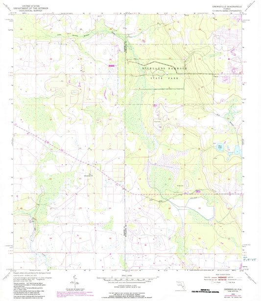 Classic USGS Crewsville Florida 7.5'x7.5' Topo Map Image