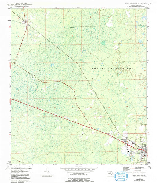 Classic USGS Cross City West Florida 7.5'x7.5' Topo Map Image