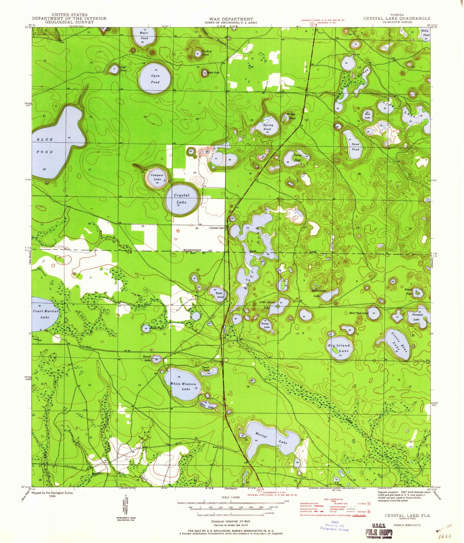 Classic USGS Crystal Lake Florida 7.5'x7.5' Topo Map Image