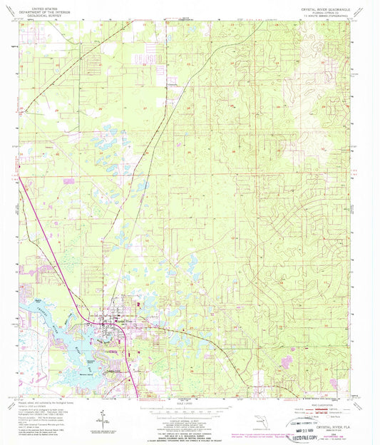 Classic USGS Crystal River Florida 7.5'x7.5' Topo Map Image